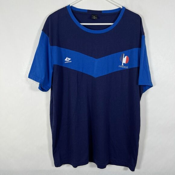 France Soccer Football Athlitech T Shirt Mens Size XXL 2XL Blue Colorblock EUC - Picture 1 of 11